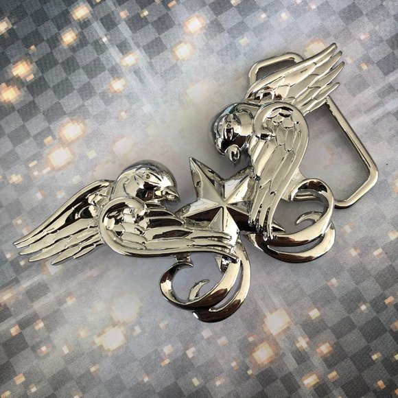 Swallows Tattoo Flash Belt Buckle Sparrows Star - Picture 2 of 4